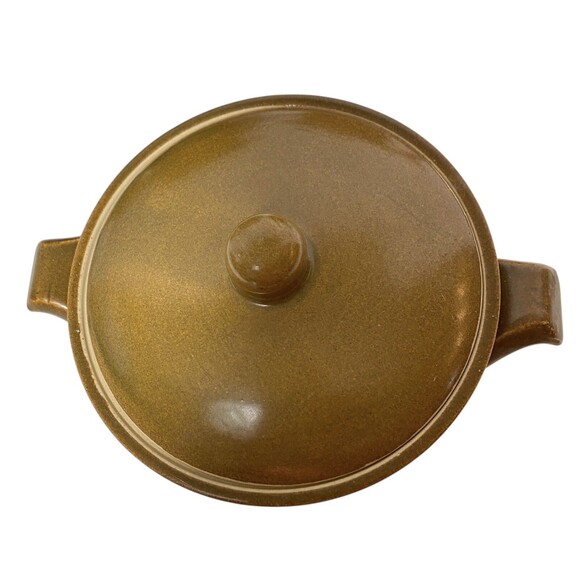 6 Vintage Mustard Brown Stoneware French Onion Soup Crocks Bowls Handles & Lids - Picture 2 of 8